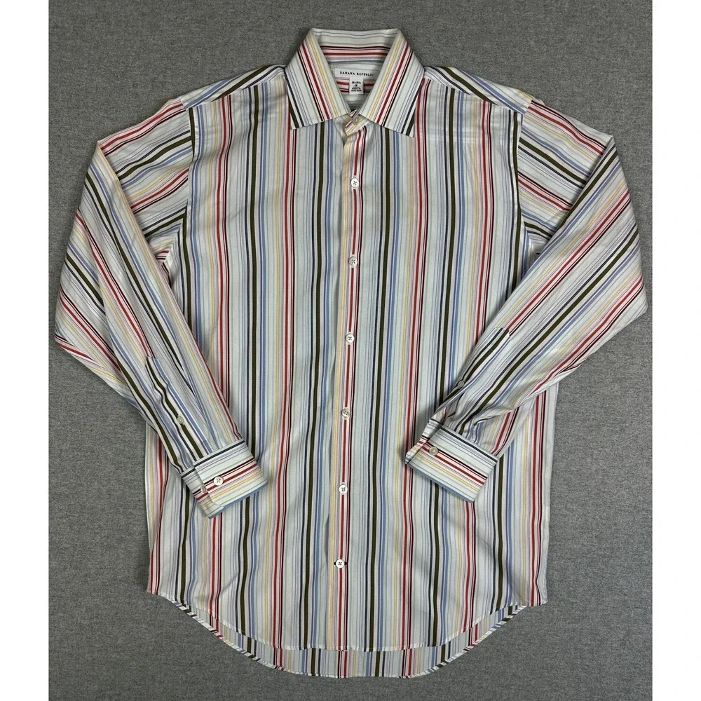 Banana Republic Shirt Mens S Striped Button Down Multicolor‎ 100% Cotton